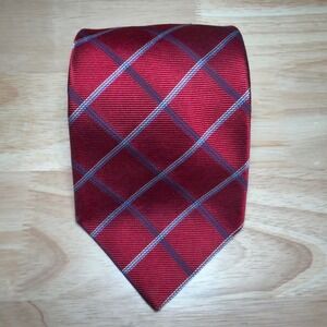 Brooks Brothers Necktie Men One Size Red Check Silk Woven in England Made in USA